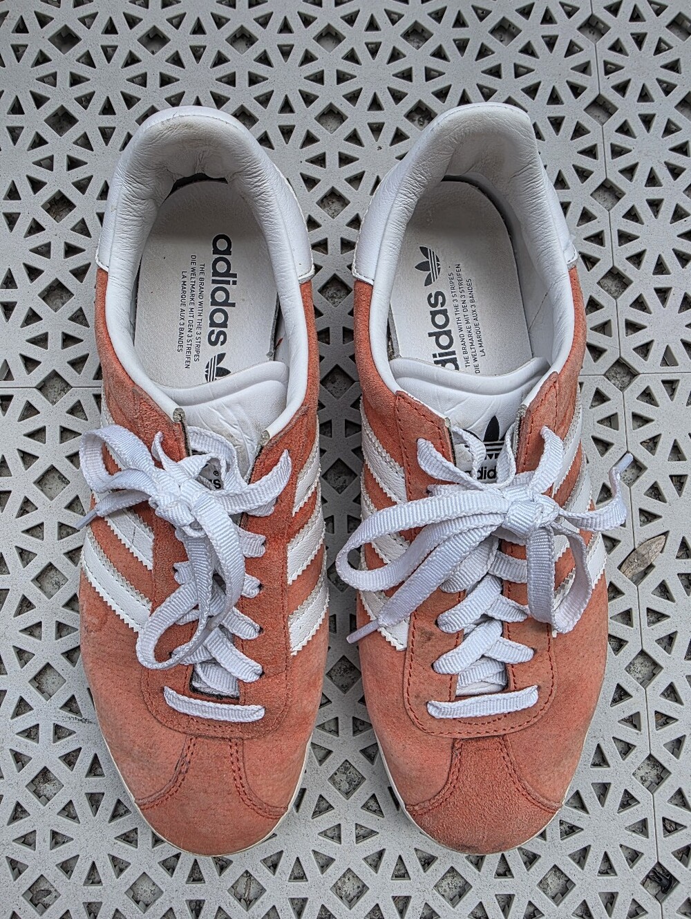adidas Gazelle Women’s Coral Suede Classic Sneakers with White Stripes